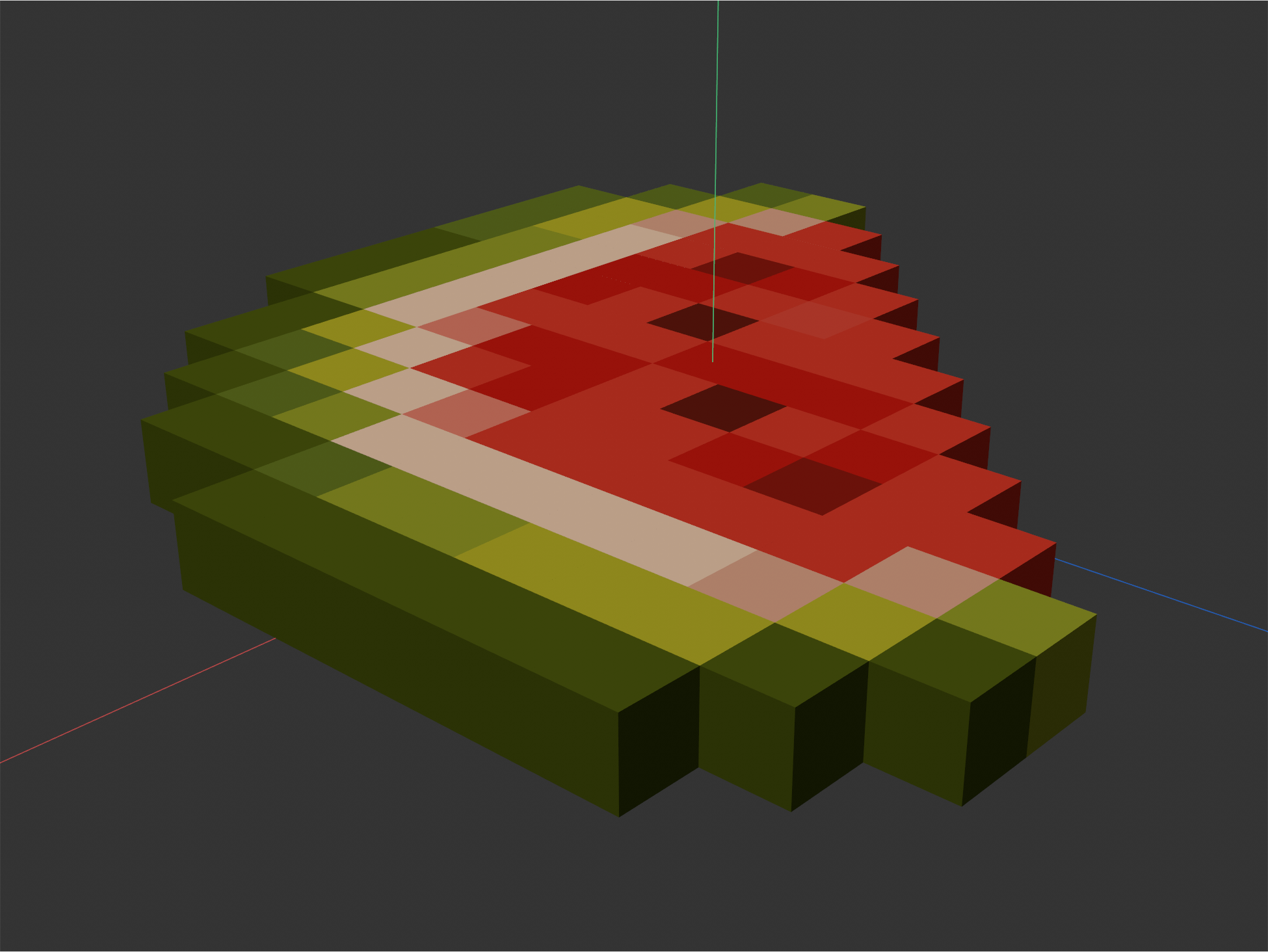 Pixel-art sprite → voxel slice, with preserved colors on every face.